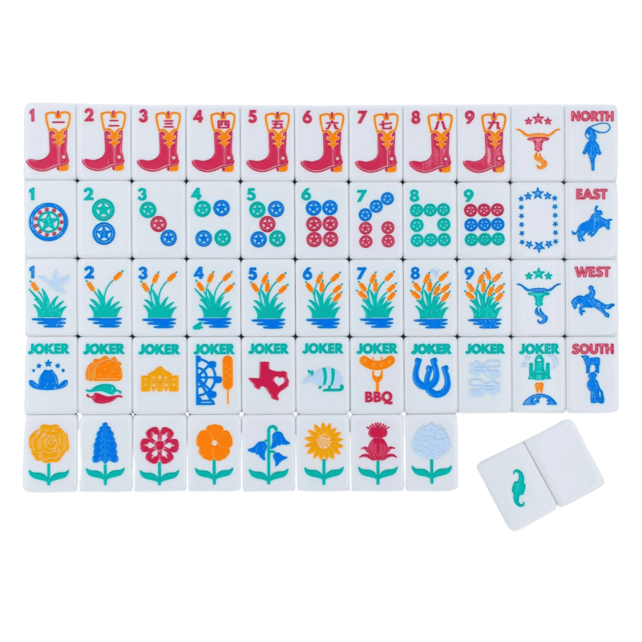 Mahjong Tile Set The Texas Series with Lone Star Flair - Mesquite White