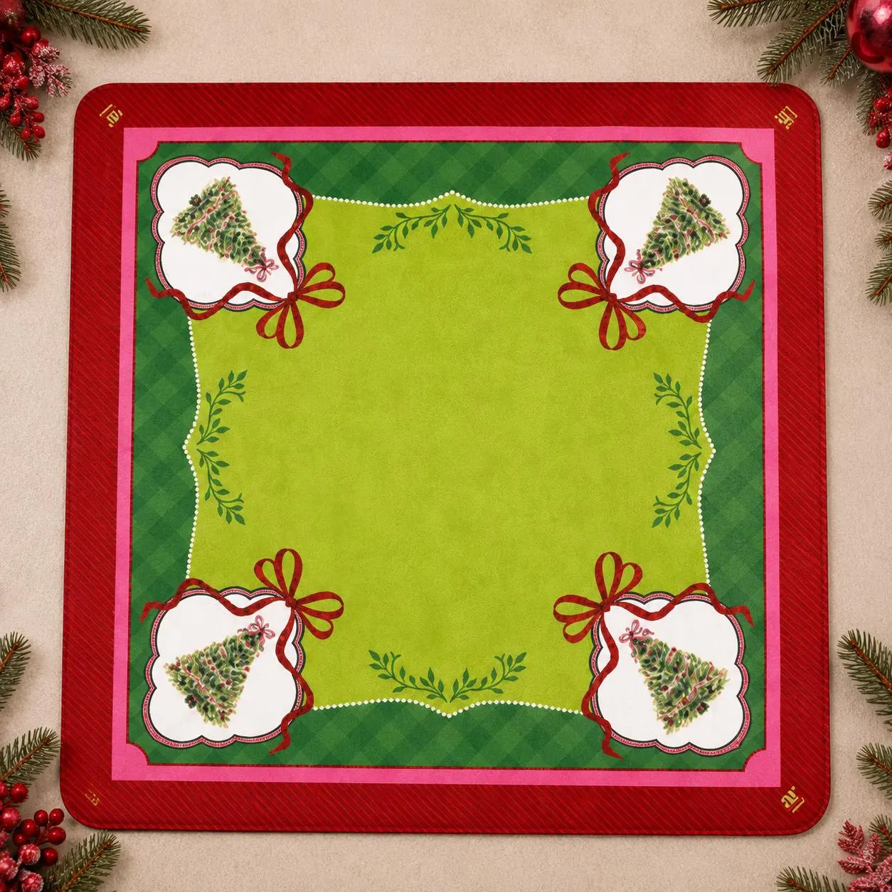 Anders Ruff Design Mahjong Mat - Neoprene Holiday Mahjong Mat - Watercolor Christmas Tree