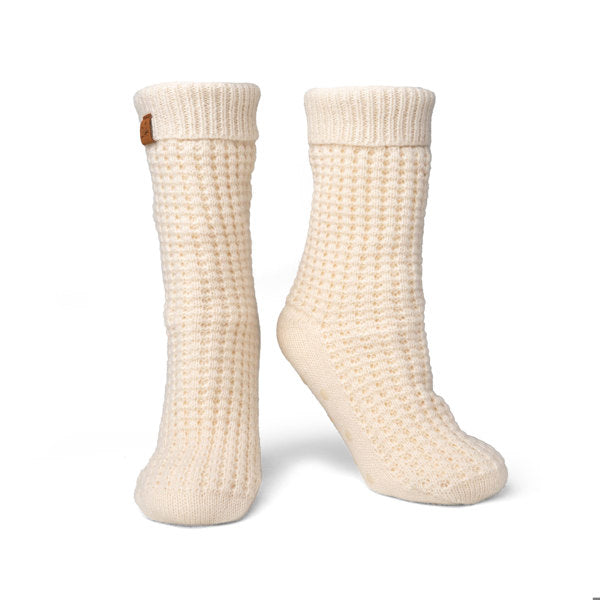 Britt's Knits Juneau Waffle knit Slipper Socks Cream