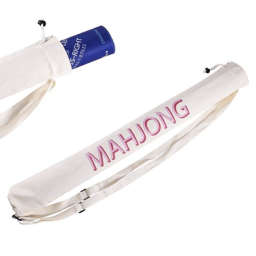 White Canvas Mahjong Travel Bag - Large Capacity Crossbody Storage Tote